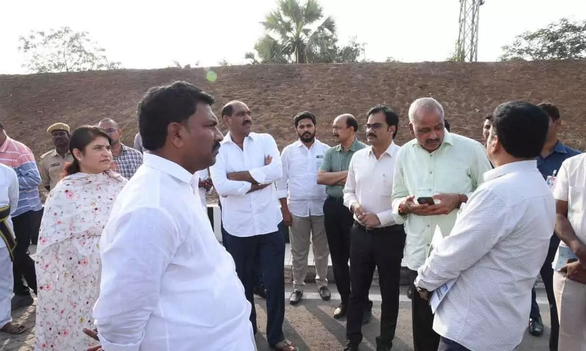 District Collector M Venugopal Reddy, MLCs Talasila Raghuram and Lella Appi Reddy reviewing arrangements for the inauguration of mobile veterinary ambulances, in Guntur on Monday