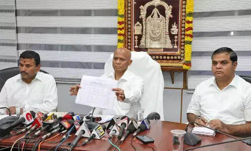 TTD EO A V Dharma Reddy addressing the media at Tirumala on Monday
