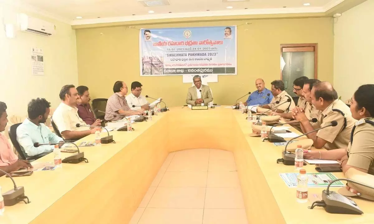 JNTUA Vice-Chancellor Ranga Janardhana and DTC Siva Ram taking part in the road safety seminar in JNTU, Anantapur on Tuesday