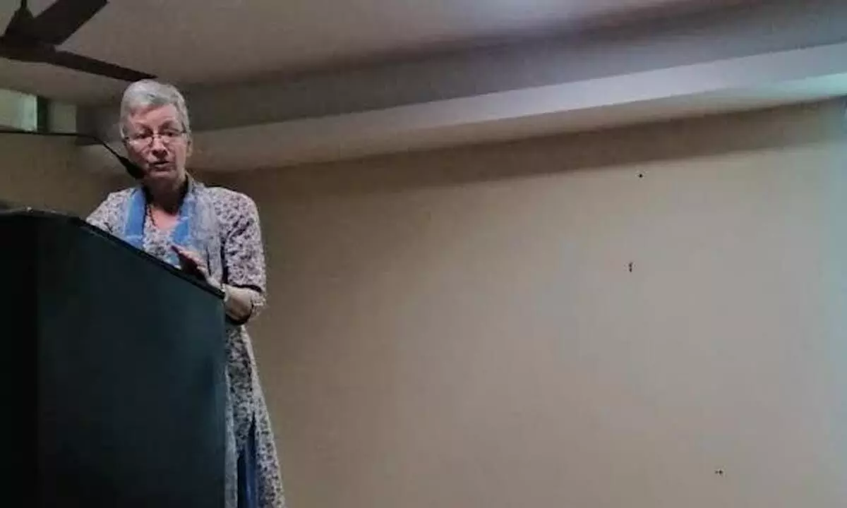 Sunsex University (UK), Institute of Development Studies Honorary Associate Dr Kathleen Anne Holloway addressing the faculty and students at GITAM in Visakhapatnam on Wednesday
