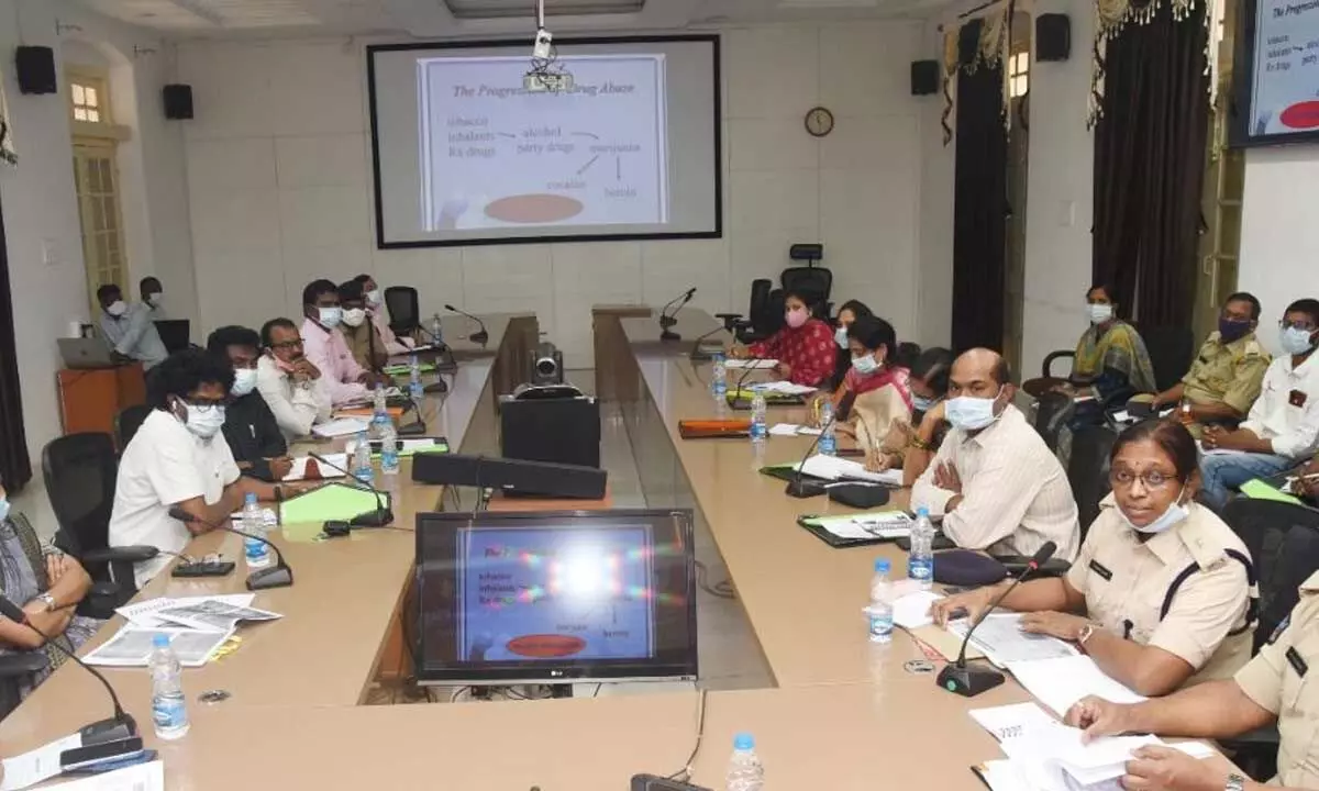 District officials attending a meeting on drug control at the Collectorate in Eluru on Wednesday