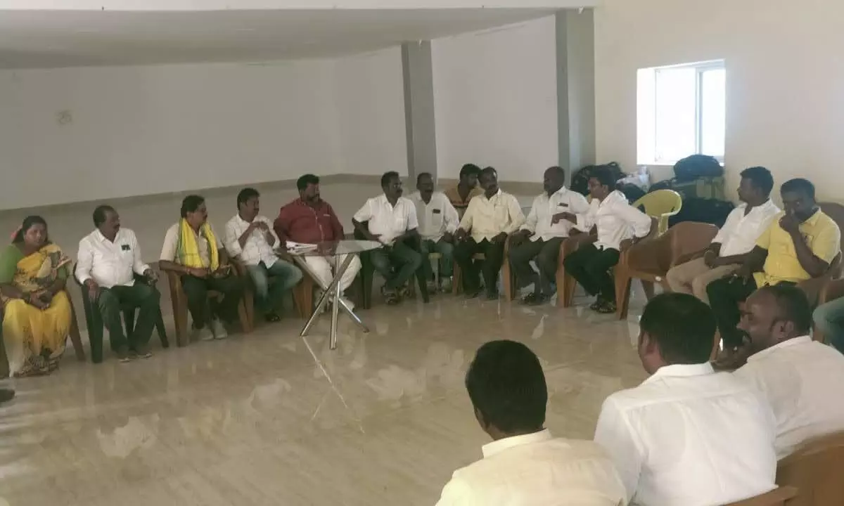 TDP leaders discussing the arrangements for Nara Lokesh’s padayatra in Kuppam on Wednesday