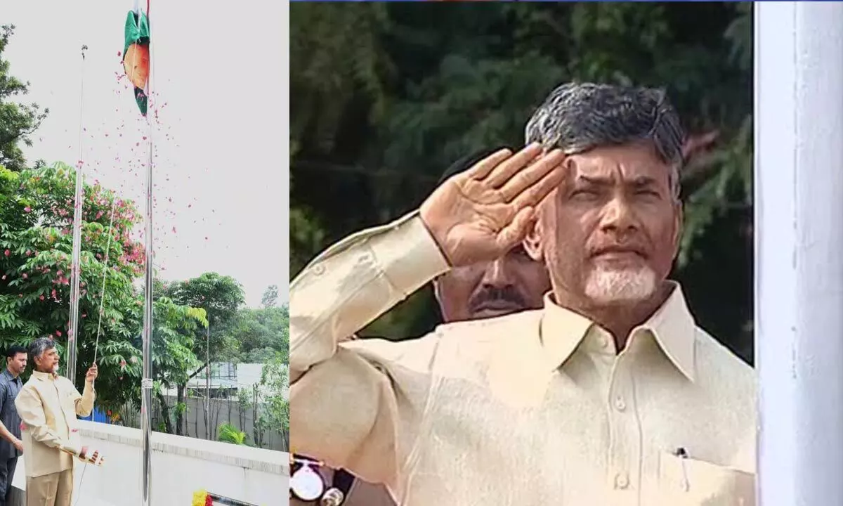 TDP national president and former Chief Minister Chandrababu Naidu hoists flag in Undavalli