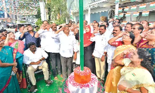 Advisor to AP government (public affairs) Sajjala Ramakrishna Reddy hoists tricolour at YSRCP central office in  Tadepalli on the occasion of Republic Day  on Thursday