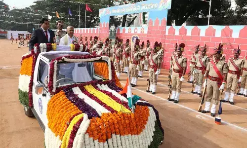 TTD EO A V Dharma Reddy receives guard of honour after hoisting national flat in Tirupati on Thursday