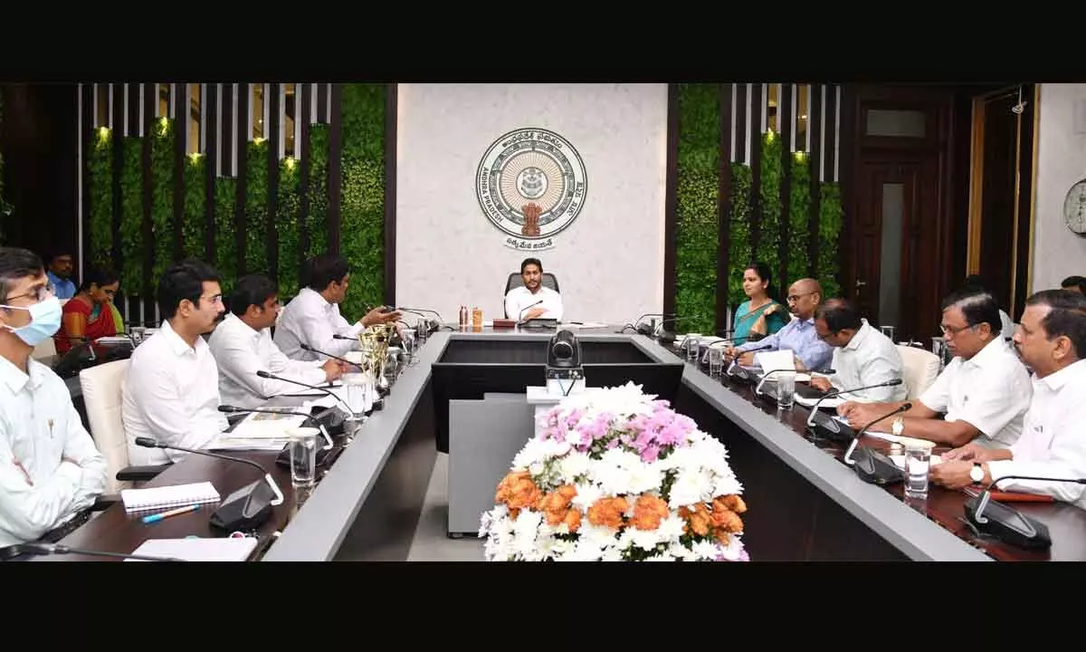 Chief Minister Y S Jagan Mohan Reddy holds a review on medical and health department at his camp office in Tadepalli on Friday