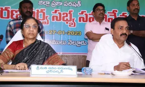 a Agriculture Minister Kakani Govardhan Reddy addressing the ZP members in Nellore on Friday a Agriculture Minister Kakani Govardhan Reddy addressing the ZP members in Nellore on Friday