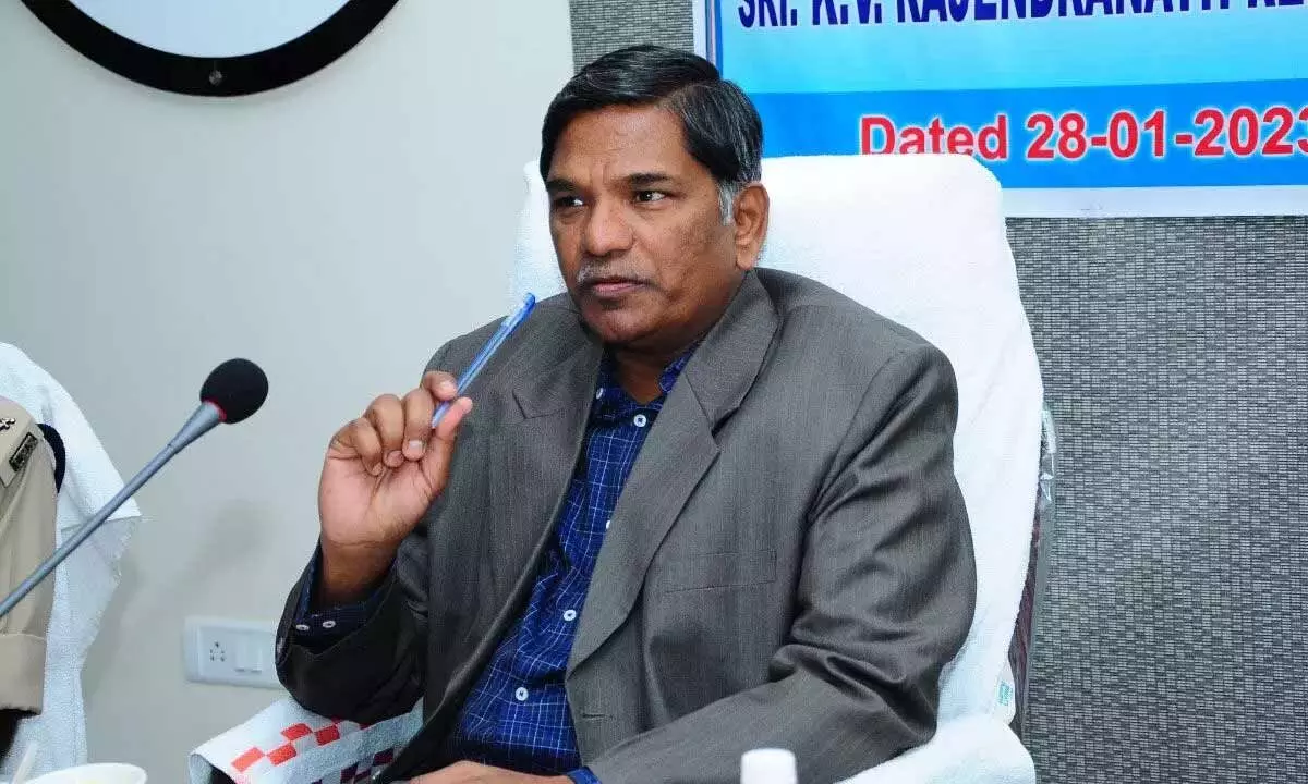 DGP K Rajendranath Reddy speaking at a review meeting at Bhimavaram on Sunday