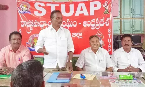 STU leaders attending a meeting at STU office, Guntur on Sunday