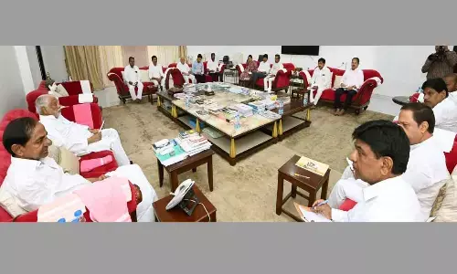 BRS president and CM K Chandrashekar Rao addressing the Parliamentary Party meeting at Pragathi Bhavan in Hyderabad on Sunday