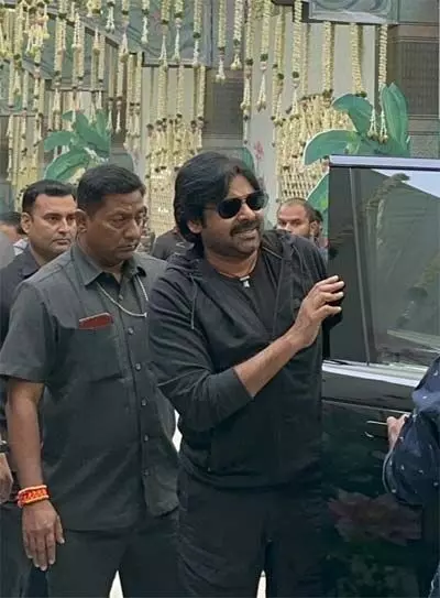 Pawan Kalyan and Sujeeths Film Launch Ceremony - Power Star Makes a Stylish Arrival