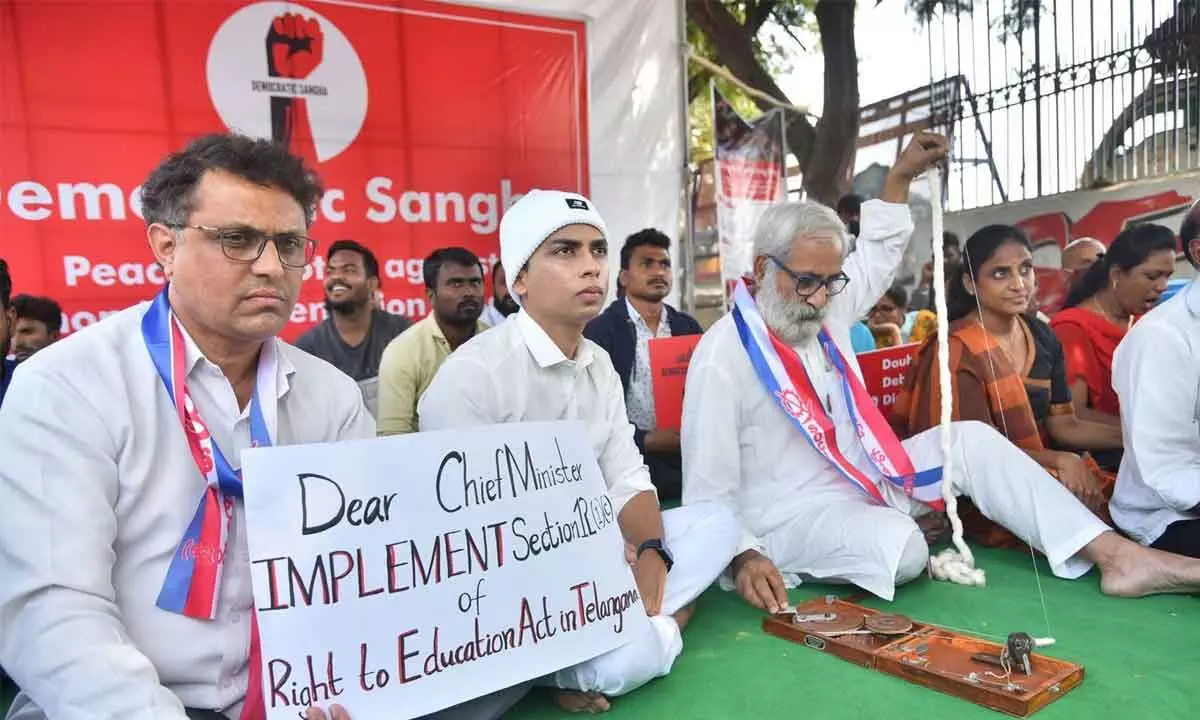 Hyderabad: Activists of Democratic Sangha stage protest