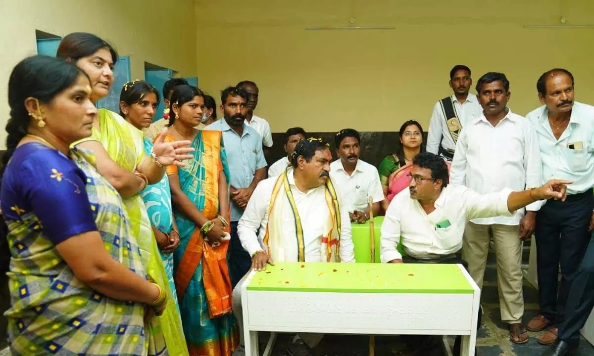 Minister for Panchayat Raj and Rural Development Errabelli Dayakar Rao at the inauguration of developmental works at the government school at Matedu under Thorrur mandal of Mahabubabad district on Wednesday