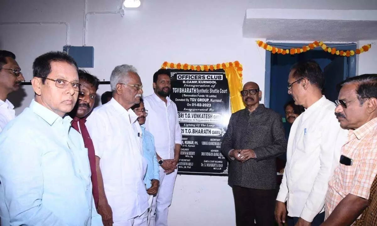 Former Rajya Sabha Member T G Venkatesh along with his son and TDP Kurnool constituency in-charge TG Bharat inaugurating newly renovated shuttle court  in Kurnool on Wednesday
