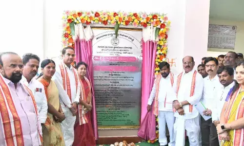 Energy Minister Jagadish Reddy along with RTC Chairman Goverdhan Reddy inaugurating  the new bus  stand in Yadadri  on Wednesday