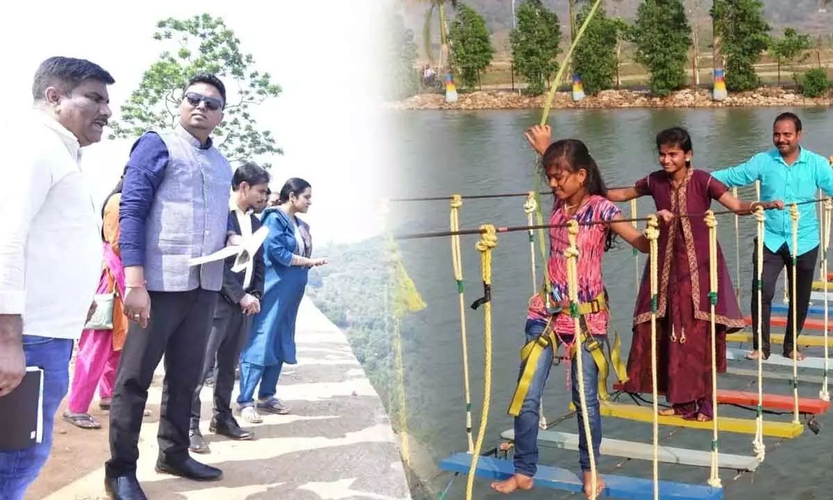 Collector and other officials visiting Adali viewpoint; Rope Bridge in Adventure Park
