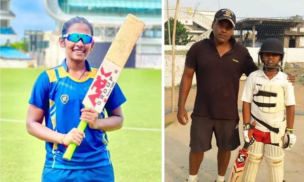 Gongadi Trisha, cricketer ; Gongadi Trisha along with her father G Rami Reddy ( File Photo)