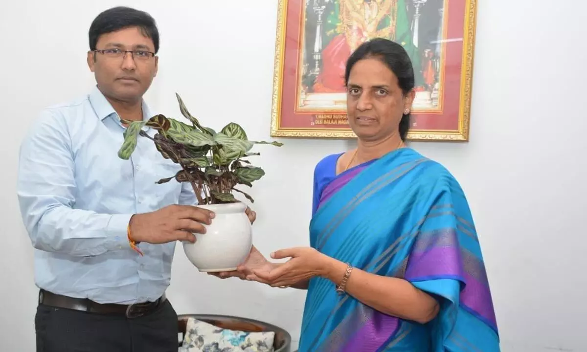 Newly appointed Collector meets Education minister Sabitha Indra Reddy