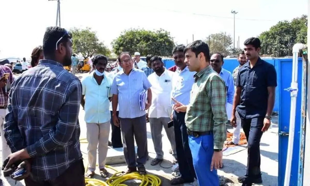 District Collector Anurag Jayanti inspecting arrangements for the Mahashivratri fair in Sircilla on Friday