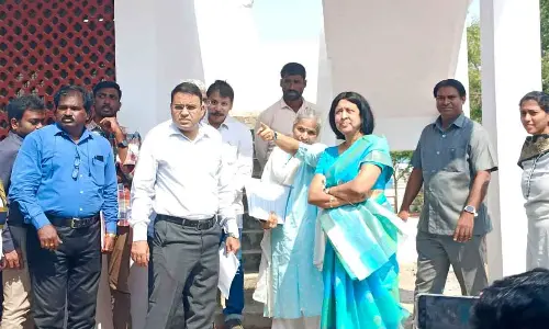 MA&UD Special Principal Secretary Y Srilaskhmi and CRDA Commissioner Vivek Yadav inspecting the ongoing works at Rayapudi village on Friday