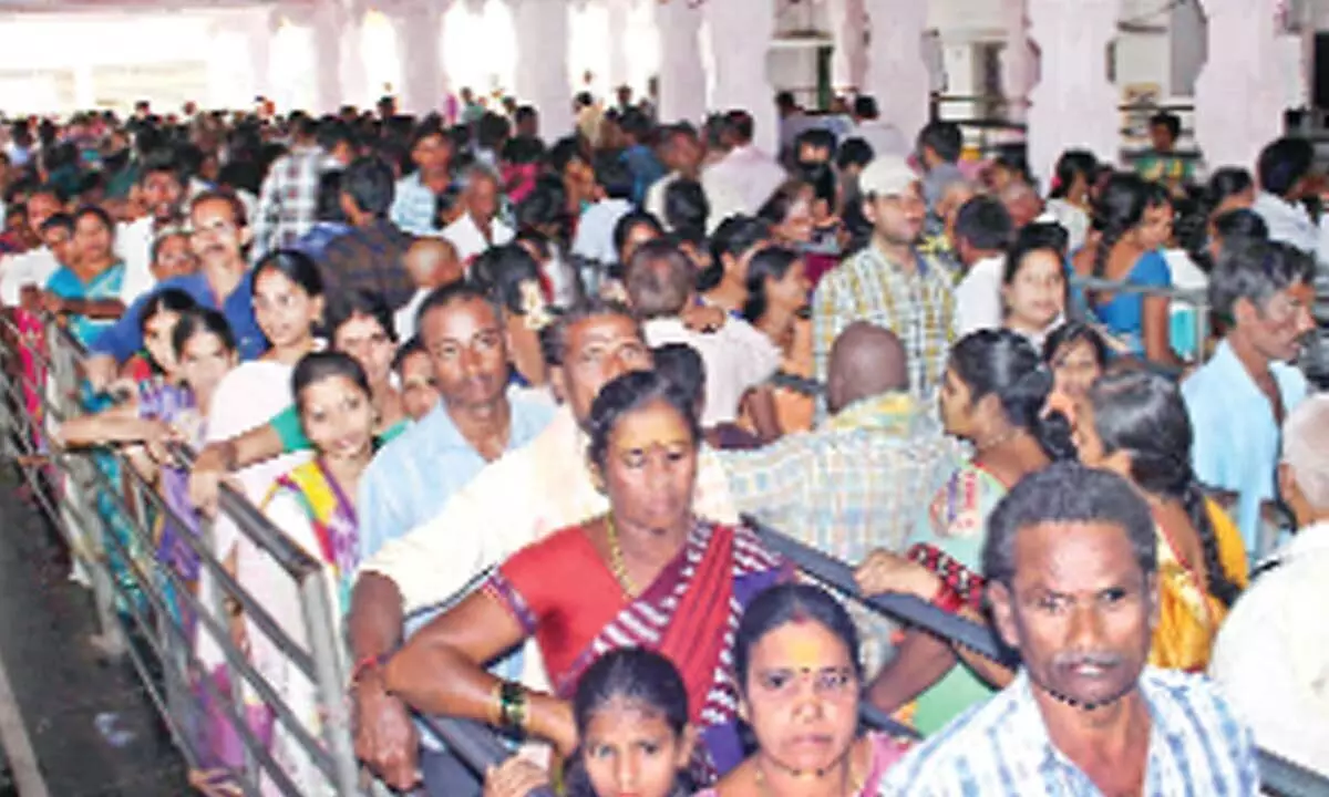 Devotees throng the Sun God temple in Srikakulam on Sunday
