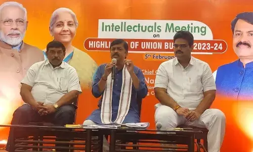 BJP Rajya Sabha MP GVL Narasimha Rao speaking at the intellectuals’ meeting in Visakhapatnam on Sunday