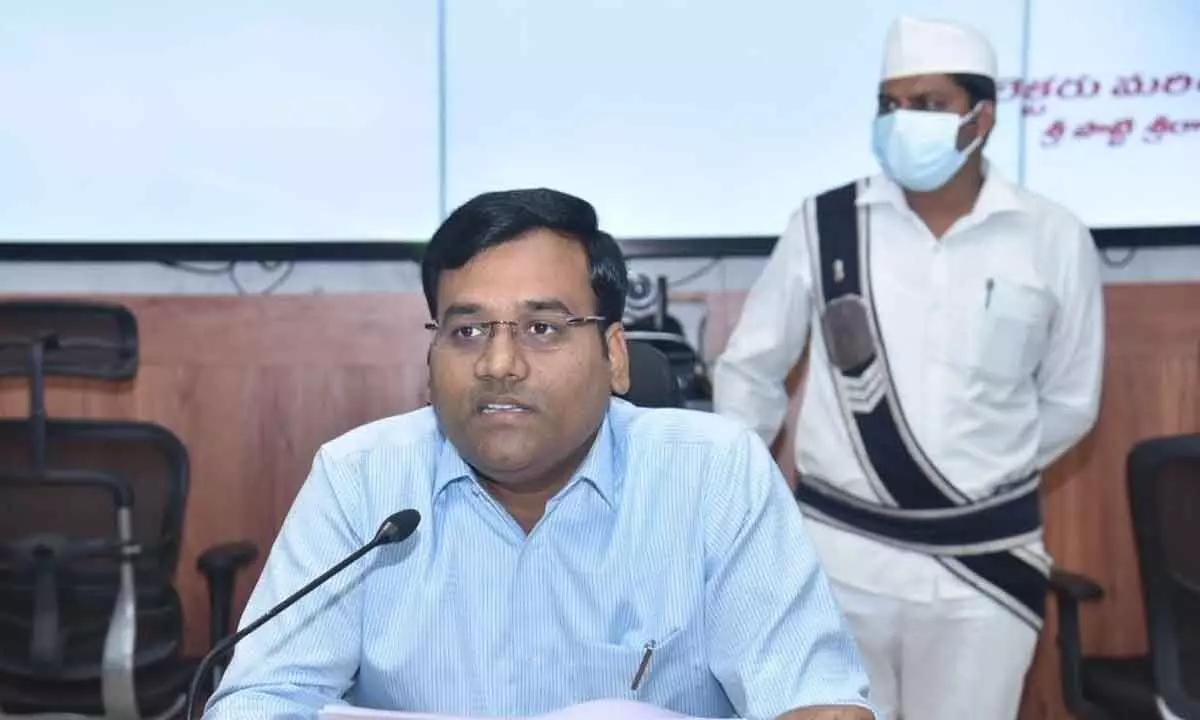 District Collector K V N Chakradhar Babu addressing the officials at the Collectorate in Nellore on Monday