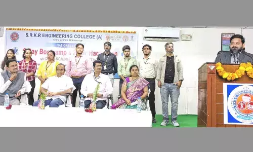 Brain O Vision founder and CEO D Ganesh Nag addressing the inaugural function of IT dept Boot camp at SRKR Engineering College in Bhimavaram on Monday