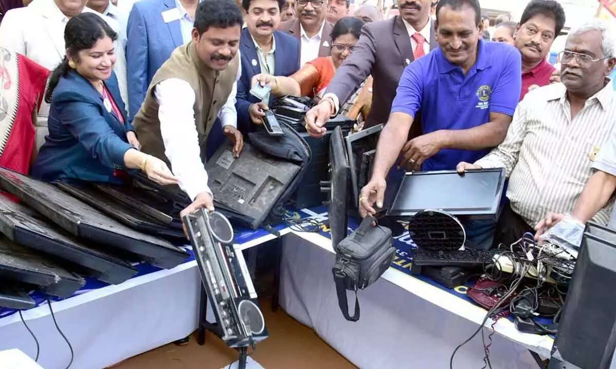 District Collector  S Dilli Rao participating  in e-waste collection  drive at Indira Gandhi municipal stadium in Vijayawada  on Tuesday