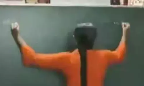 The image shows Aadi Swaroopa who can write simultaneously with both her hands.(Twitter/@Ravi Karkara)