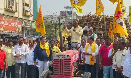 Former TDP MLA Peela Govinda Satyanarayana speaking at a rally in Anakapalli district on Wednesday