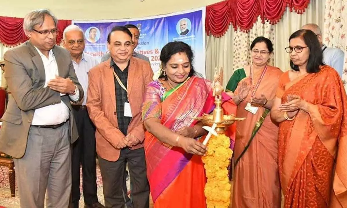 Governor Dr Tamilisai Soundararajan inaugurating a  session on “Health sector initiatives and allocations proposed in the Union Budget 2023- 24”  at Raj Bhavan on Thursday