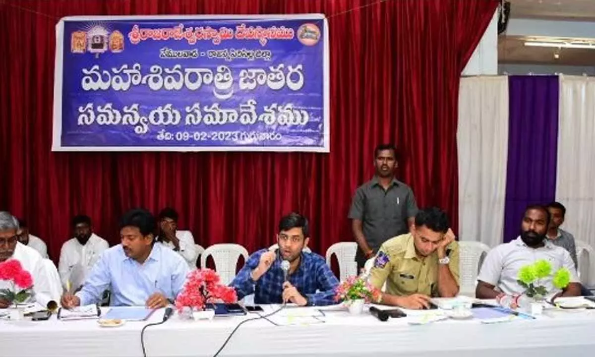 Collector Anurag Jayanthi speaking at a meeting in Vemulawada on Thursday