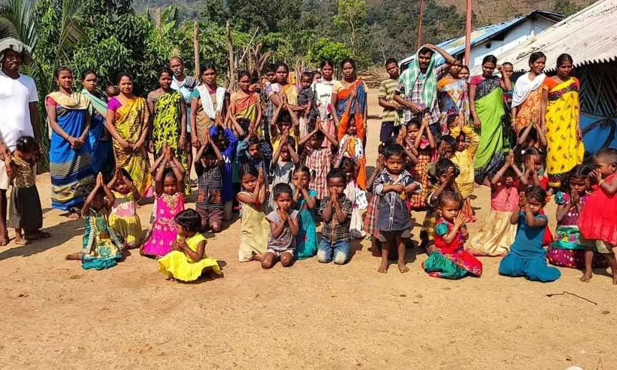 Residents of Jajulu Bandha village staging a demonstration on Thursday
