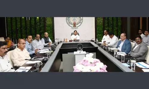 Chief Minister Y S Jagan Mohan Reddy holds a review on revenue generating departments at his camp office in Tadepalli on Thursday