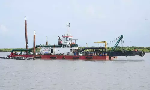 Dredging works going on at Gilakaladindi (Machilipatnam) fishing harbour