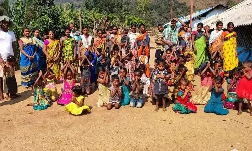 Residents of Jajulu Bandha village staging a demonstration on Thursday