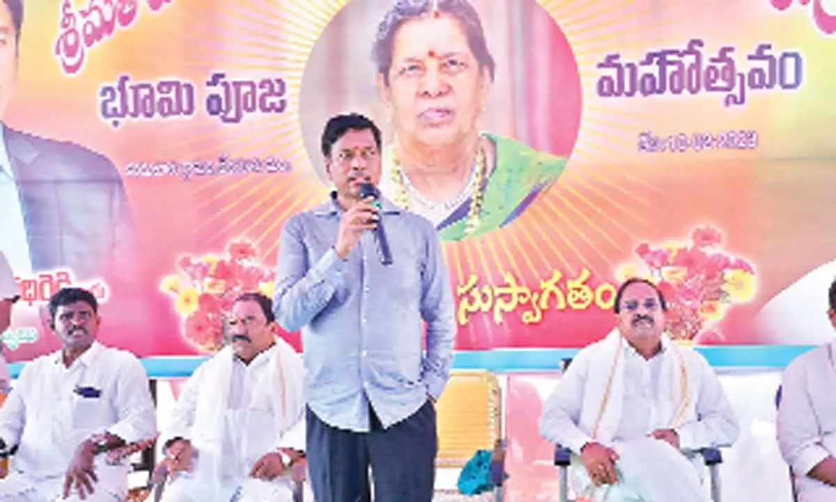 MP Bandi Partha Sarathi Reddy addressing a meeting after the ground breaking ceremony for a junior college in Kandukur in Khammam district on Friday