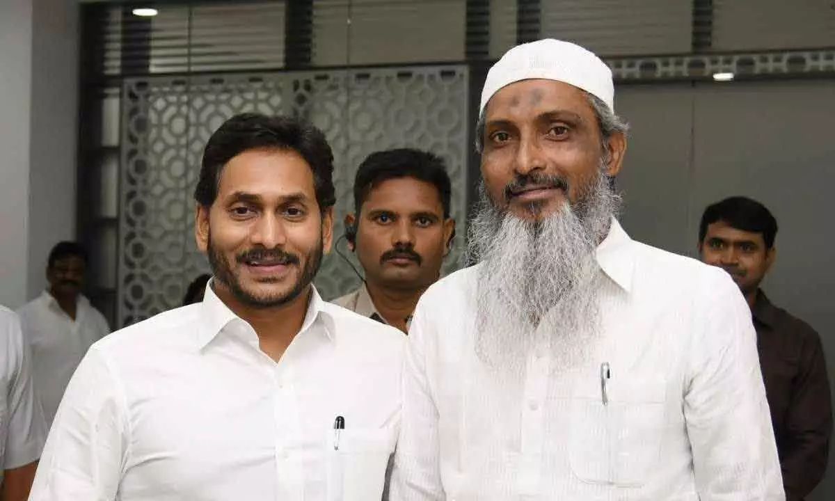 Andhra Pradesh State Haj Committee chairman Ghousal Azam with Chief Minister Y S Jagan Mohan Reddy (File picture)