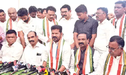 TPCC Presidnet A Revanth Reddy speaking to media during his  “Haath Se Haath Jodo Padayatra” at Kamepally in Khammam district on Friday