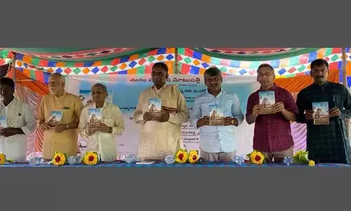 Justice Jasti Chalameswar releasing a book Manam Marachina Motupalli in Motupalli village on Friday