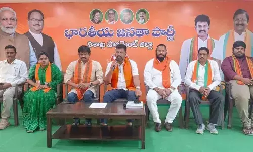 BJP SC Morcha state general secretary K N P Chakravarthy speaking at a media conference in Visakhapatnam on Friday