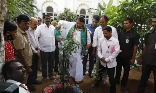 Speaker Pocharam Srinivas Reddy plants saplings on his birthday urges people to raise trees