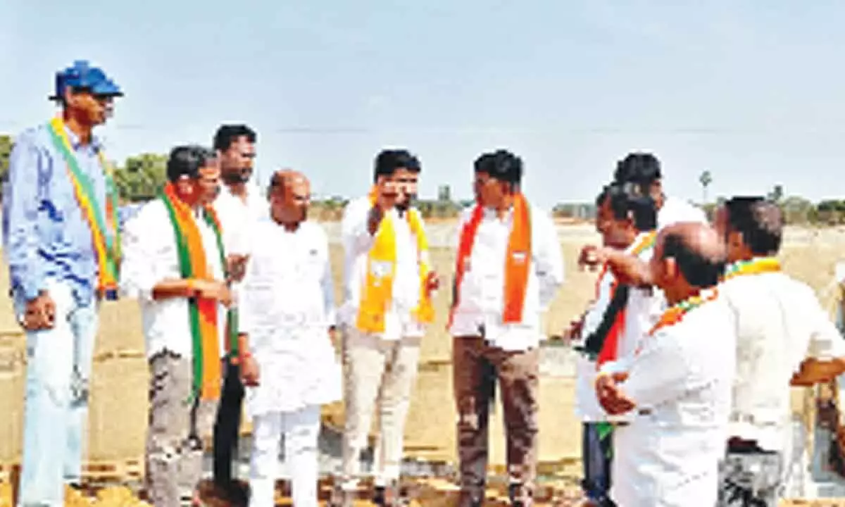 BJP leaders led by the district president Galla Satyanaranayana inspecting greenfield highway works at Sathupalli on Saturday