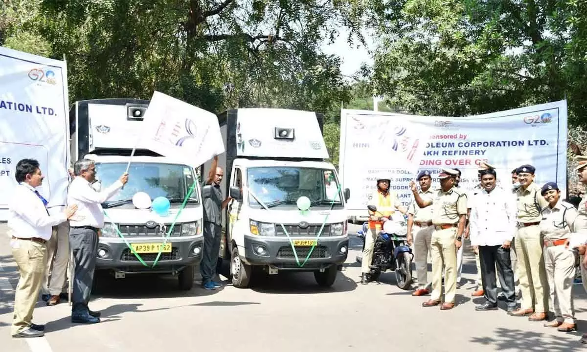 A fleet of vehicles donated to the police department by HPCL officials on Saturday in Visakhapatnam