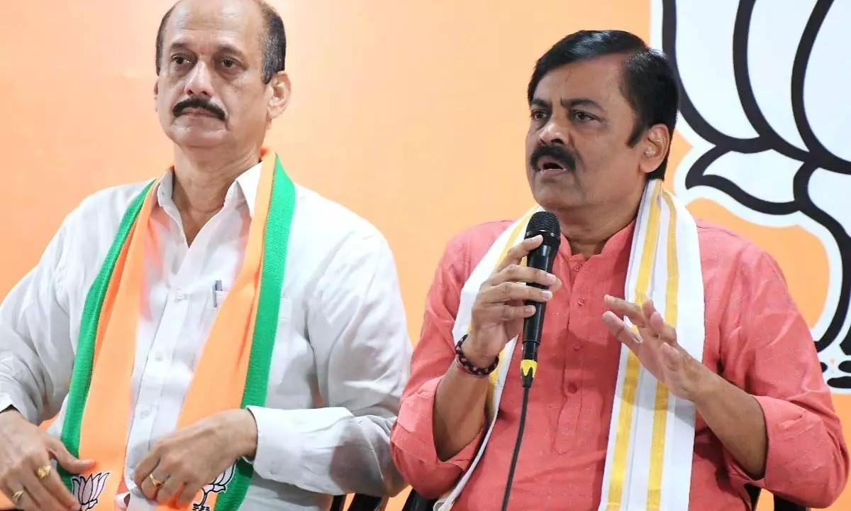 BJP Rajya Sabha MP GVL Narasimha Rao addressing the media in Vijayawada on Sunday