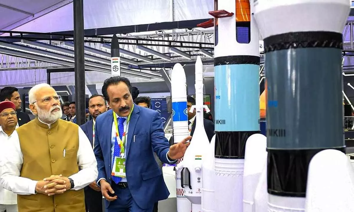 Prime Minister Narendra Modi at the 14th edition of Aero India 2023, in Bengaluru on Monday