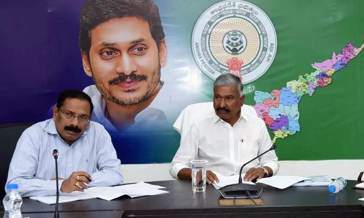 Energy and environment minister Peddireddi Ramachandra Reddy holds a review on power sector at the Secretariat on Monday