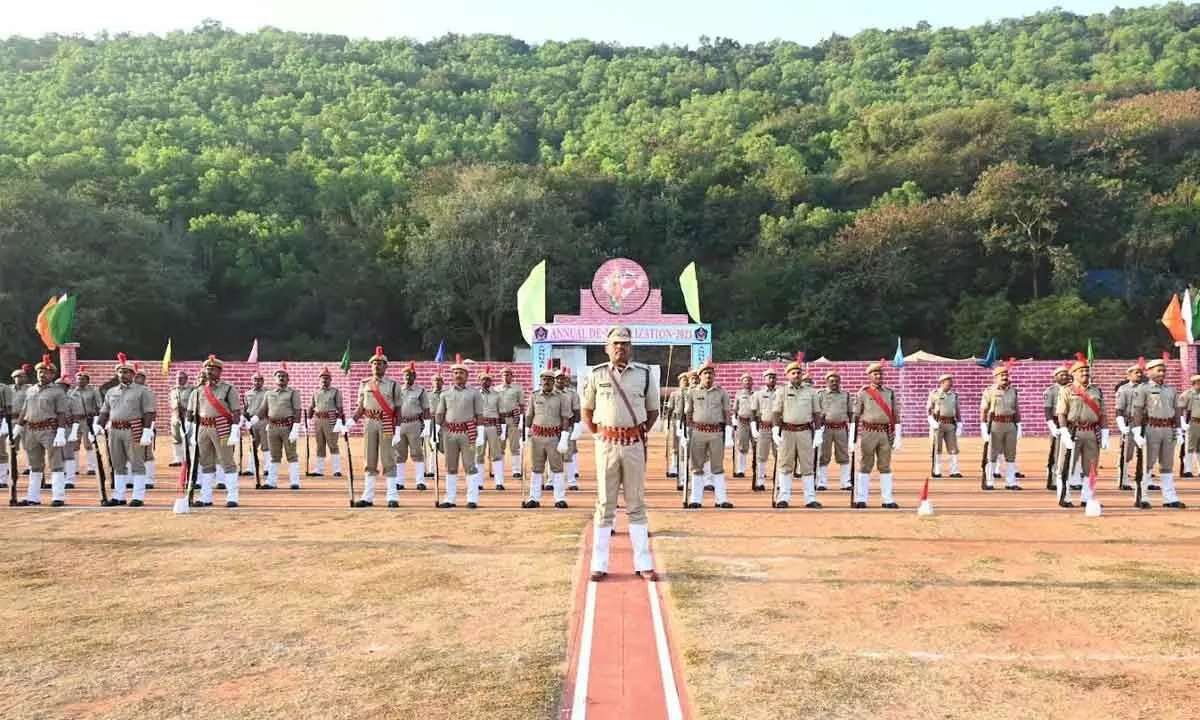 AR police personnel taking part in a mobilisation programme held in Visakhapatnam on Monday