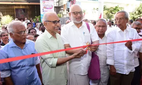 CPM politburo members MA Baby, B V Raghavulu, CPM state secretary and others Inaugurating the party new office in Vijayawada on Monday